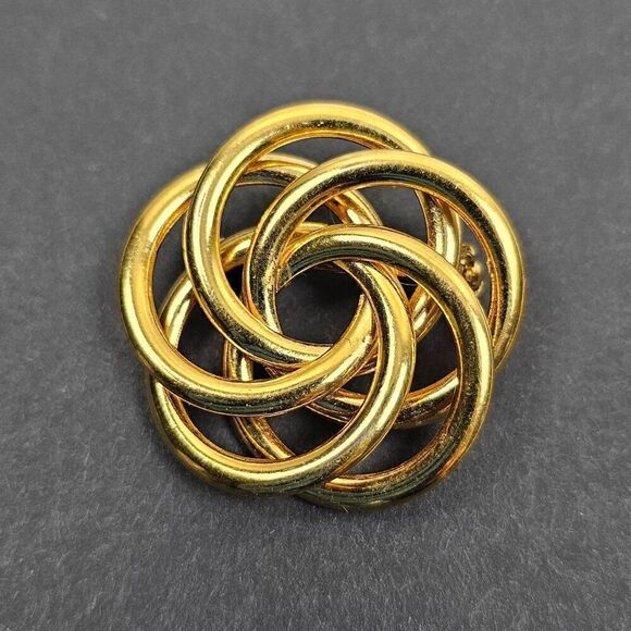 Vintage Napier Gold Tone Knot Swirl Interlocking Circle Rings‎ Spiral Brooch Pin - Picture 9 of 9